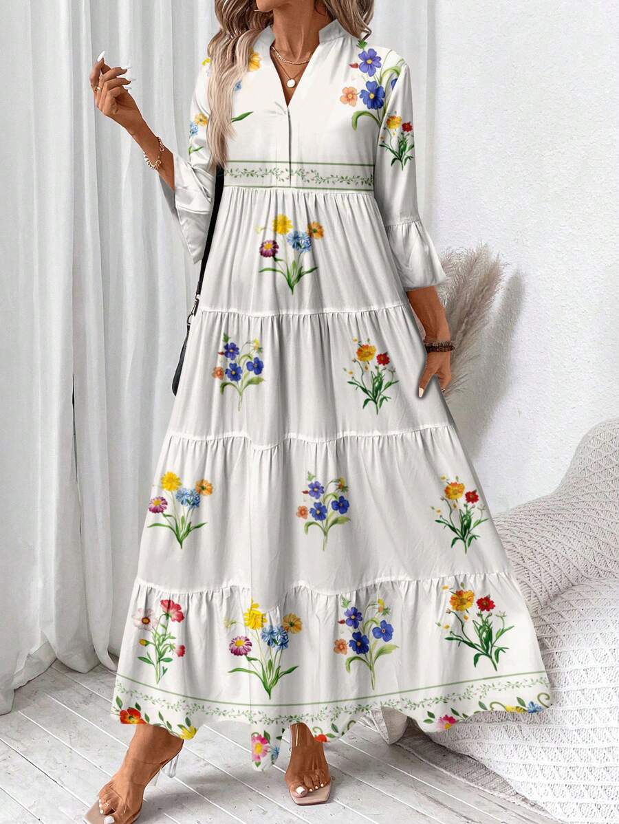 Hegfrid | Blomstrete Bohemkjole I Full Lengde