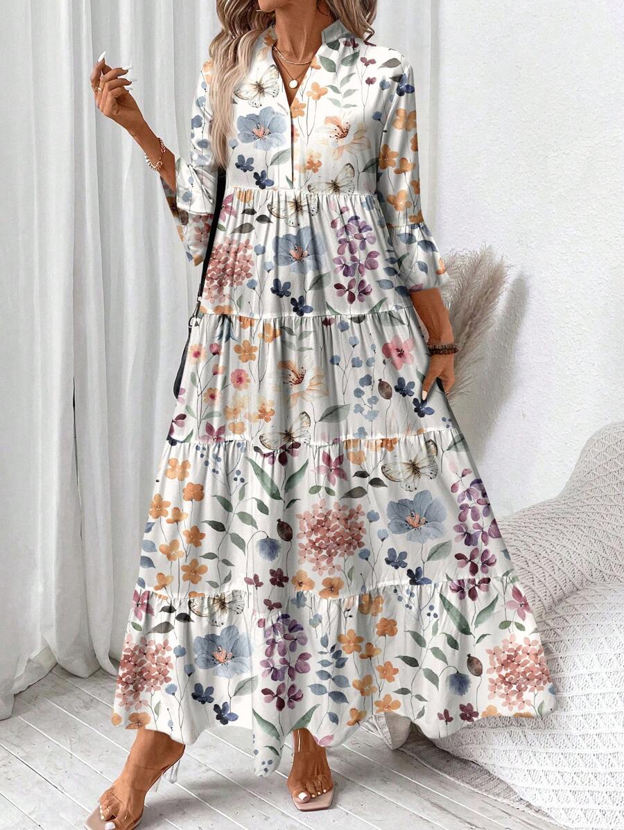Hegfrid | Blomstrete Bohemkjole I Full Lengde