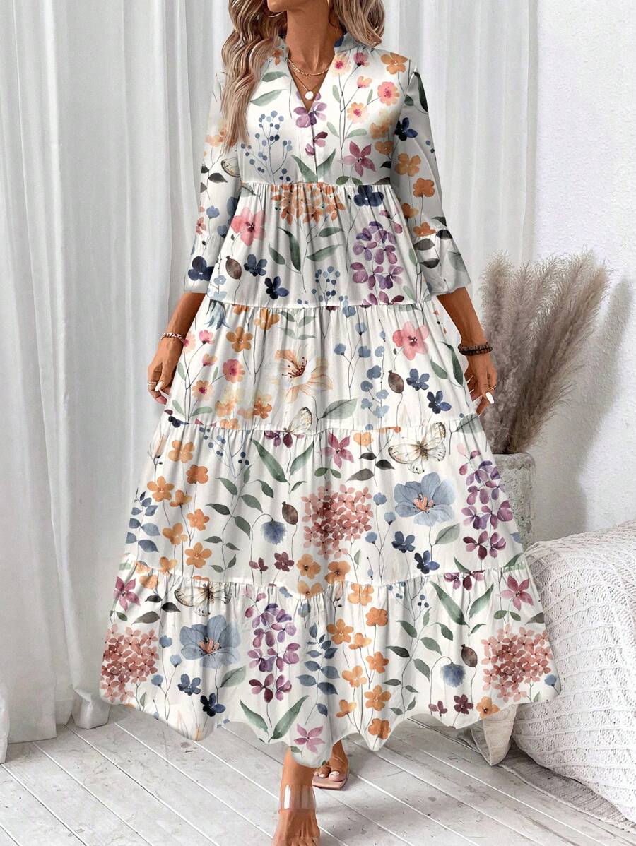 Hegfrid | Blomstrete Bohemkjole I Full Lengde