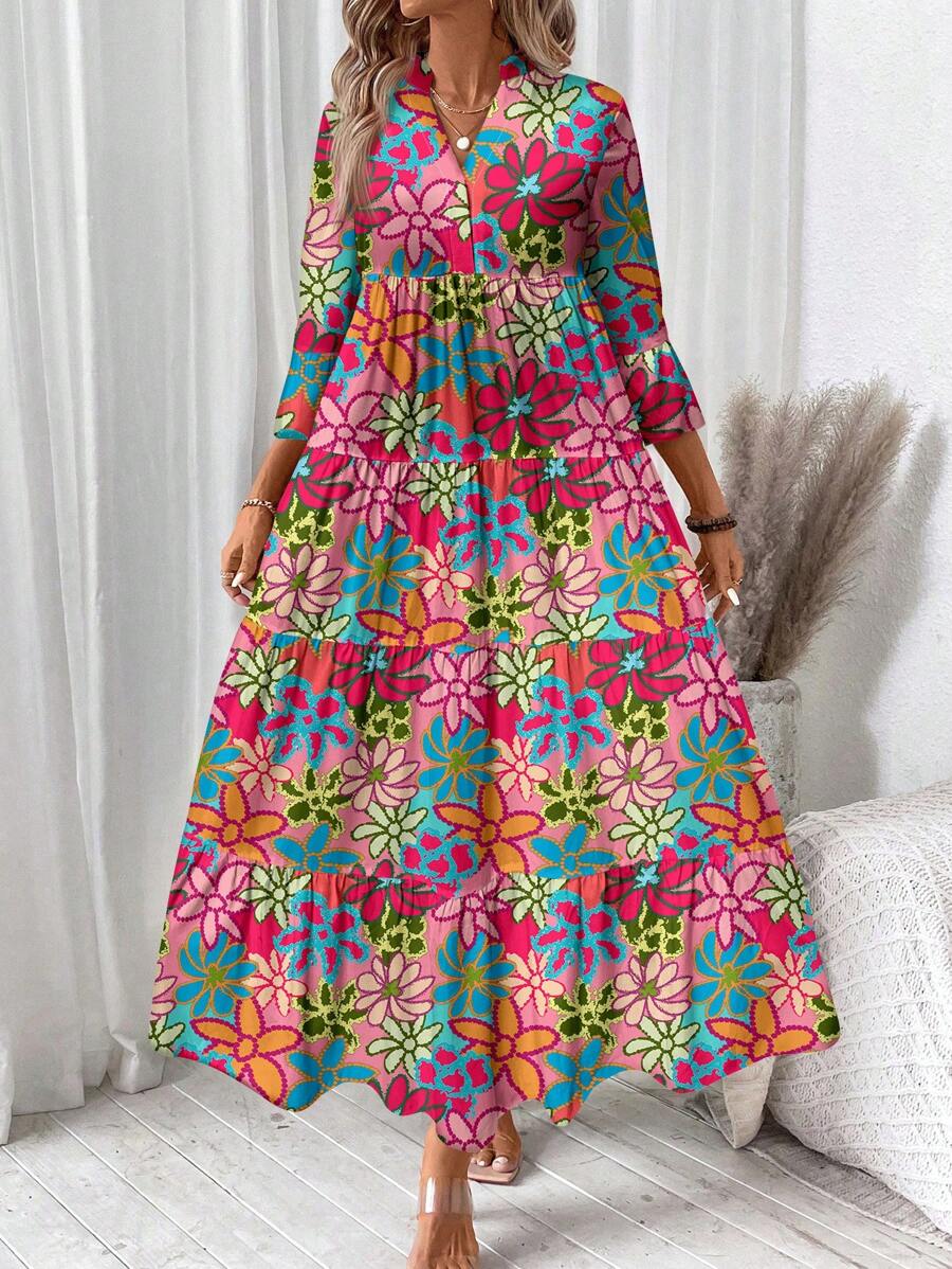 Hegfrid | Blomstrete Bohemkjole I Full Lengde