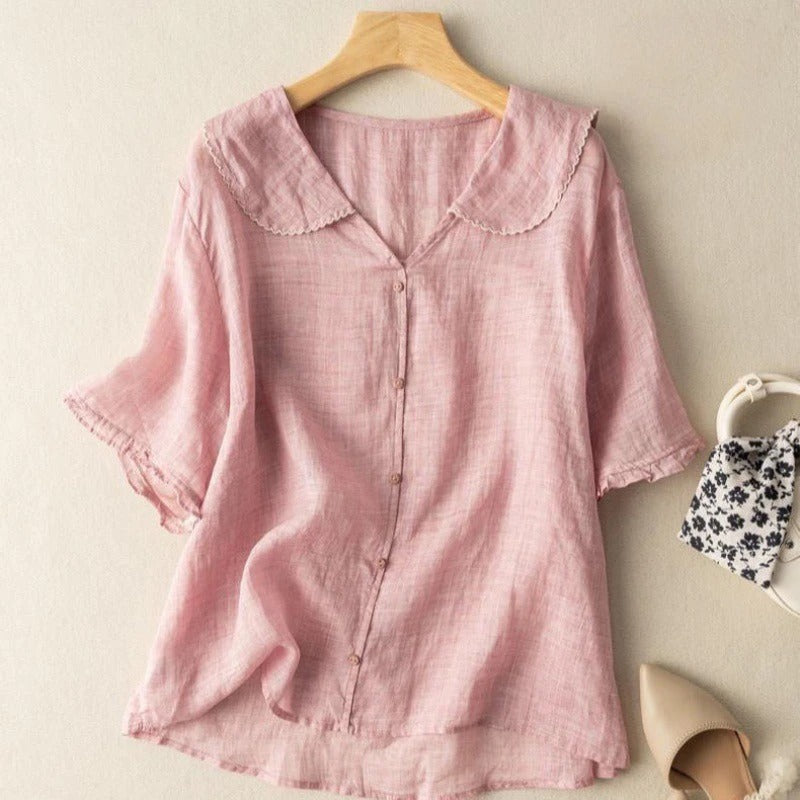Anniken | Bluse med Brodert Krage