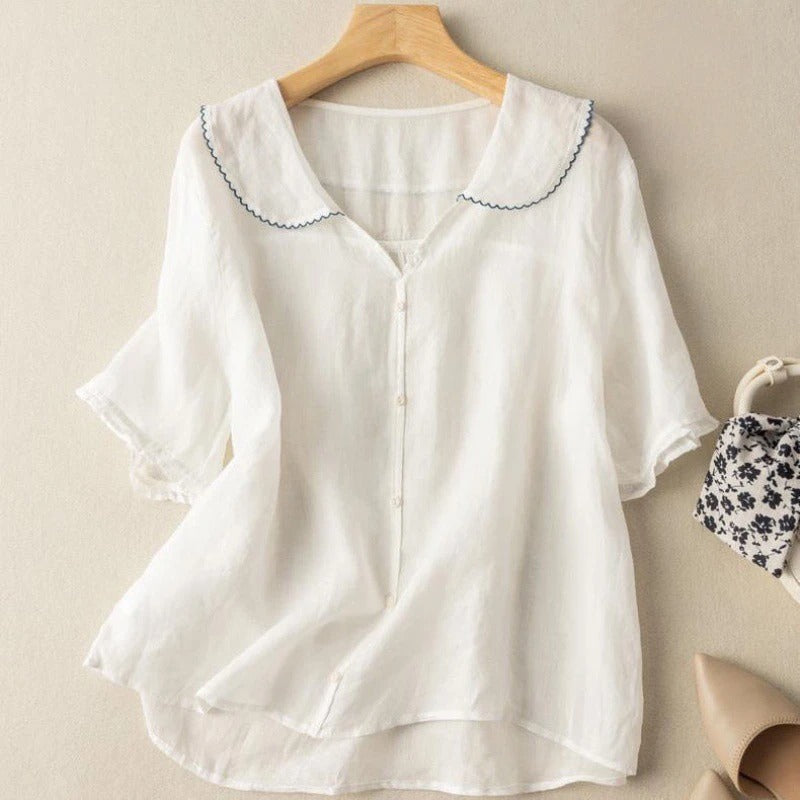 Anniken | Bluse med Brodert Krage