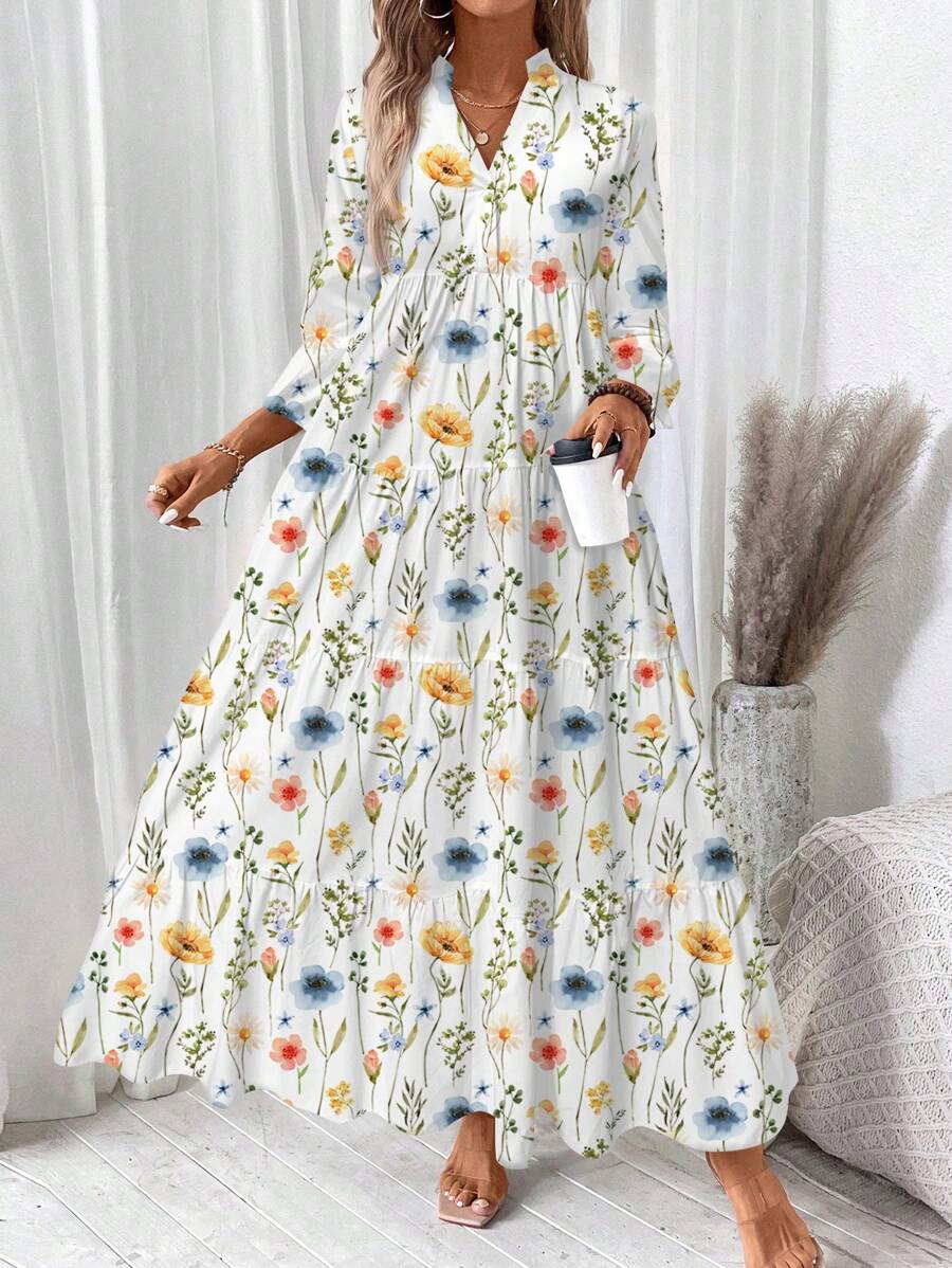 Hegfrid | Blomstrete Bohemkjole I Full Lengde