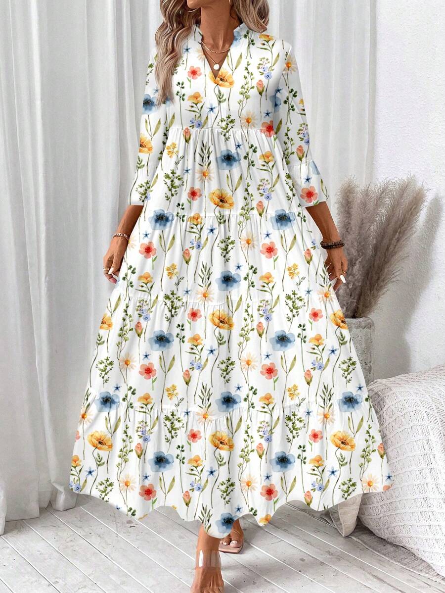 Hegfrid | Blomstrete Bohemkjole I Full Lengde