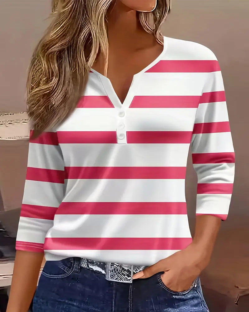 Marit | Stripete Bluse med V-hals