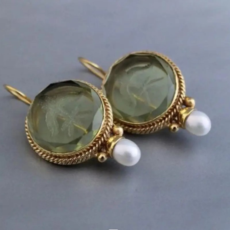 Leona – Vintage Grønn Sten Perle Øredobber
