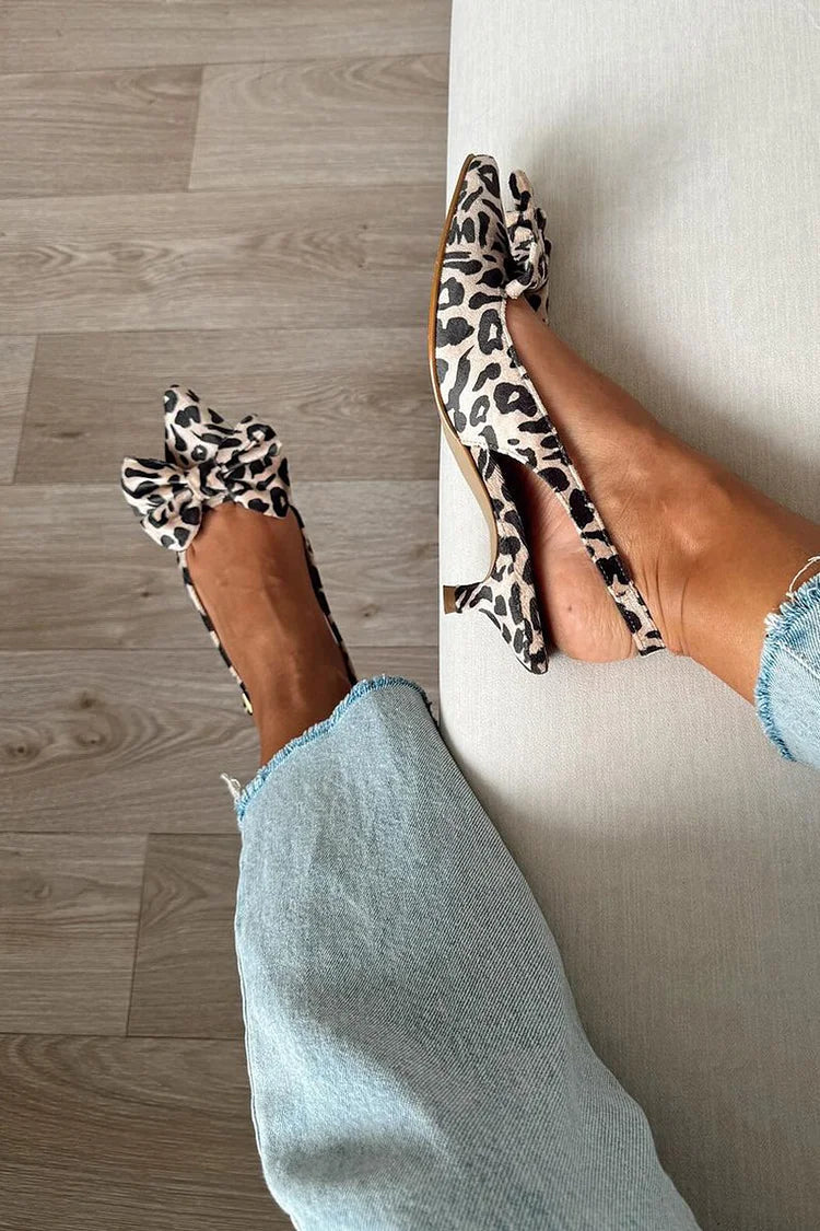 Gjøril | Stiletthæler med sløyfe og leopardmønster