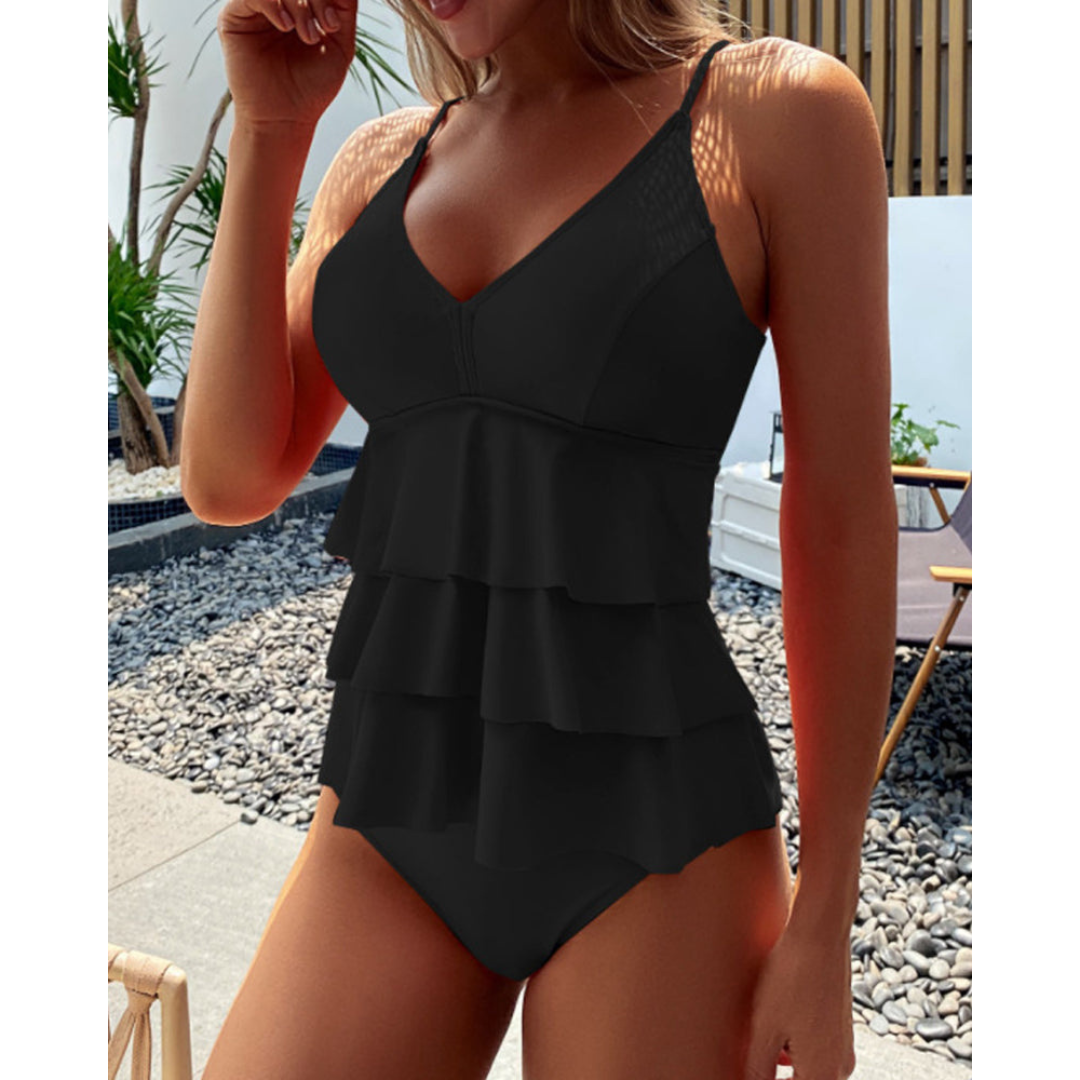 Anne – Ensfarget Tankini med Volanger