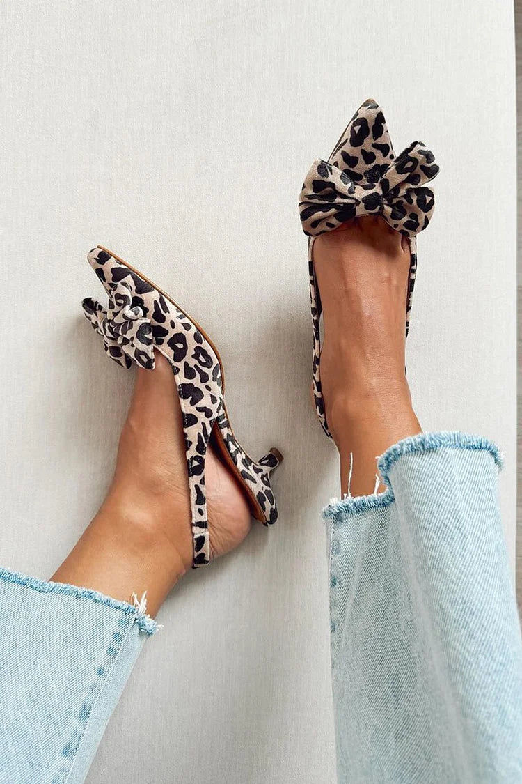 Gjøril | Stiletthæler med sløyfe og leopardmønster