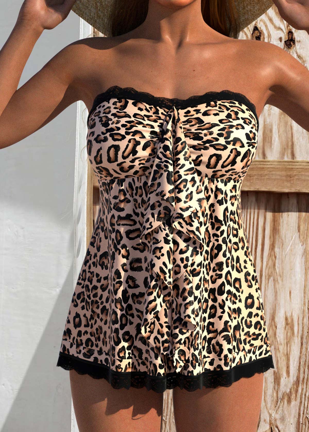 Storm | Lekent lys kaffetankini sett med ruches og geometrisk print