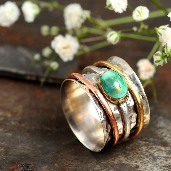 Denise – Vintage Gull & Sølv Turkis Ring
