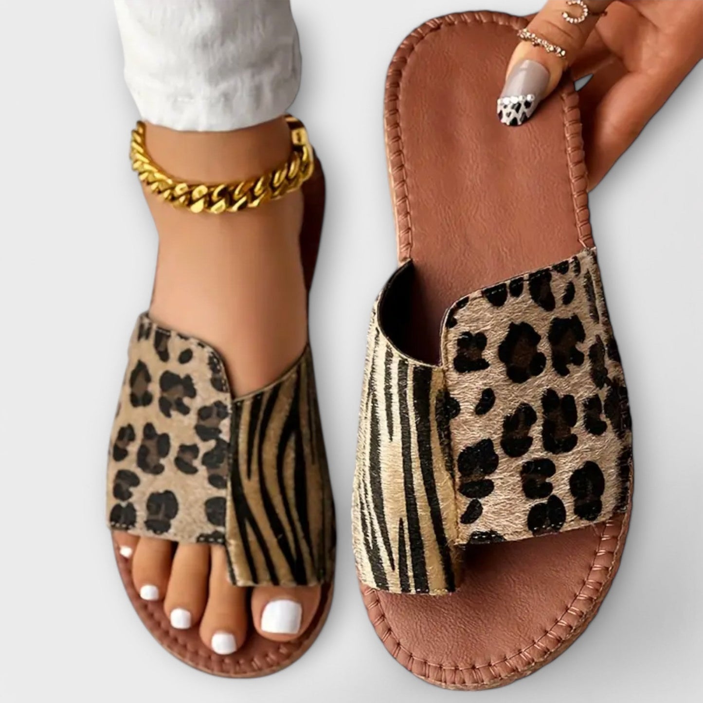 Lyan | Trendy Bicolor Tøfler med Leopardskinn