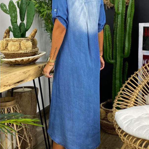Torilda | Sommer V-hals Halv Denim Kjole
