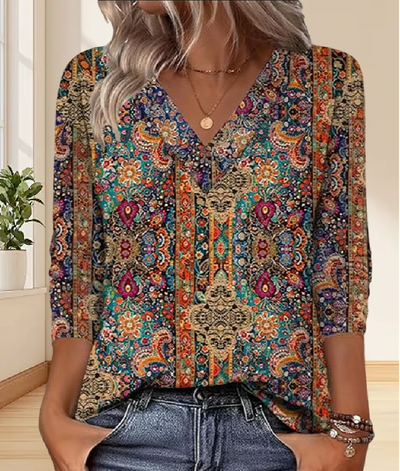 Alfhildr | Avslappet Bluse med Elegant Mønster