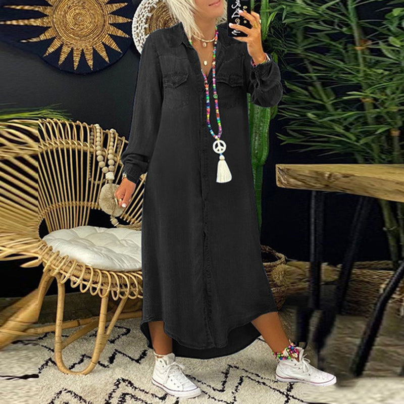 Kamilla | Maxi Denim Kjole med Lange Ermer