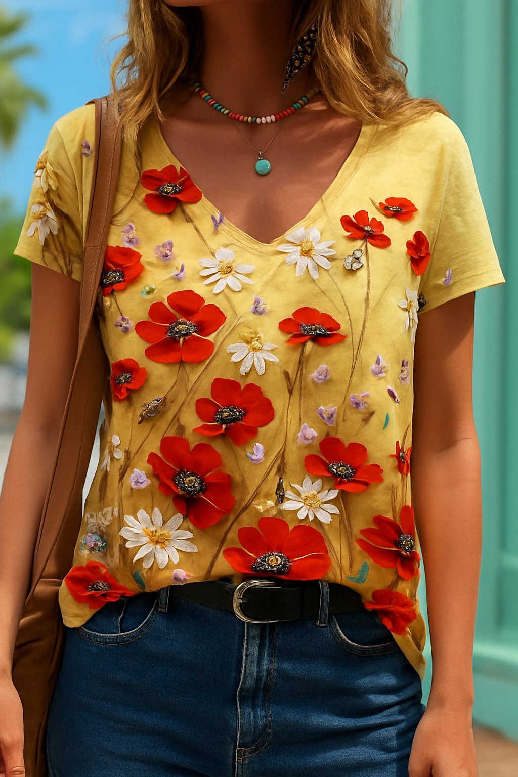 Aud | Floral kunst reproduksjon V-hals T-skjorte