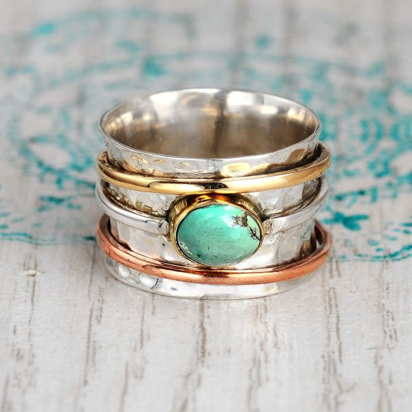 Denise – Vintage Gull & Sølv Turkis Ring