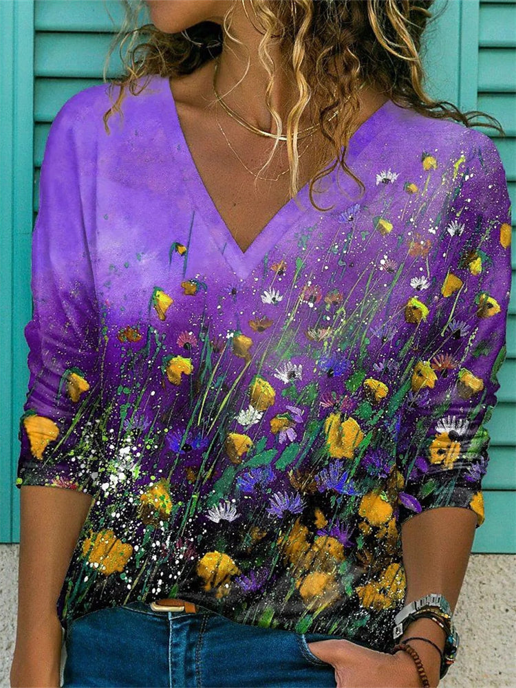 Inkeri | Blomster Maleri Nakke T-skjorte