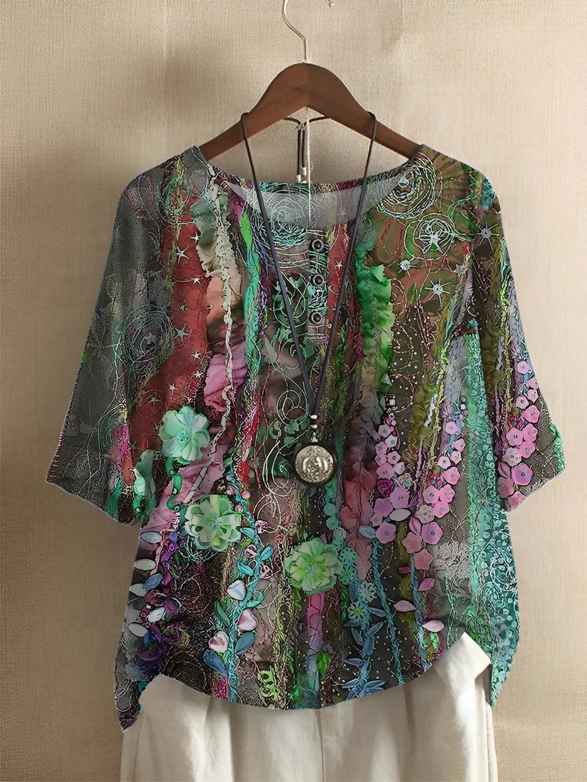 Isolde | Fiber Art A-linjet blomster-T-skjorte