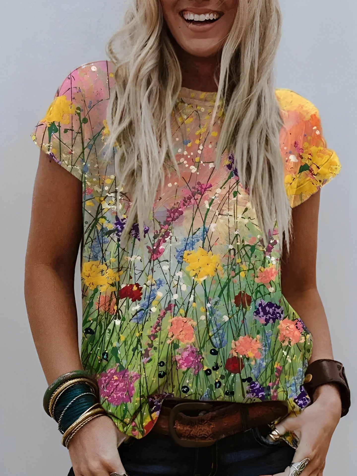 Lisbet | Floral Art Painting Komfortabel T-skjorte
