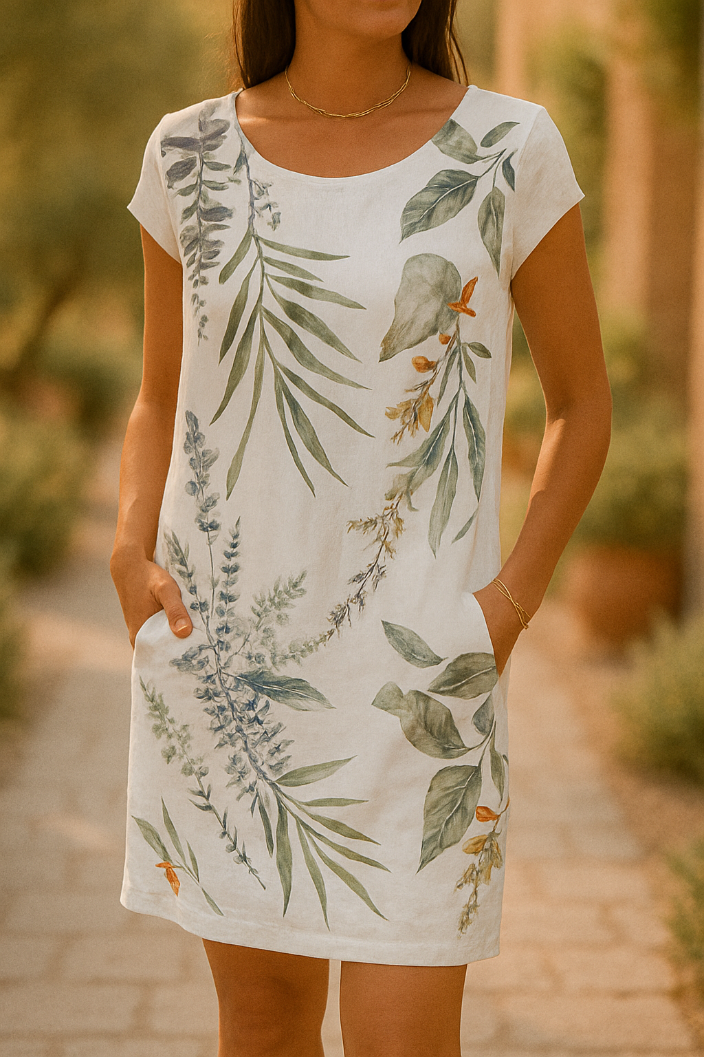 Eilina | Elegant Midi-Kjole Med Botanisk Utskrift