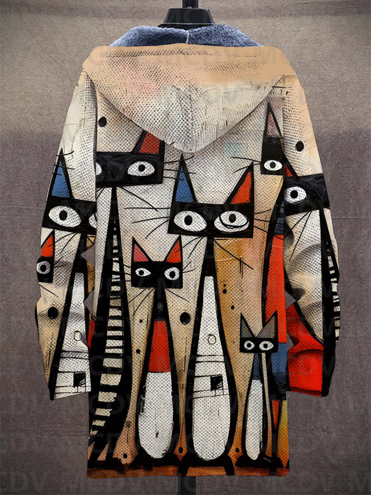 Hilda | Kunstnerisk Jakke med Grafisk Kattemotiv