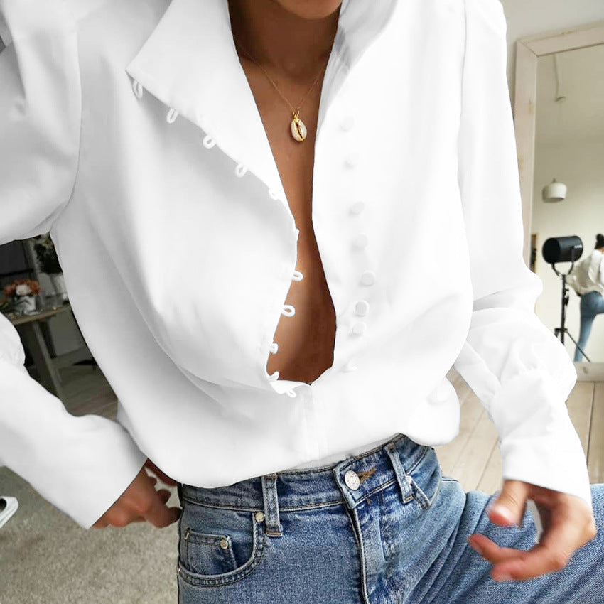 Haldis | Klassisk Knappefront Bluse med Lange Ermer