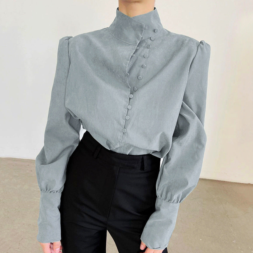 Haldis | Klassisk Knappefront Bluse med Lange Ermer