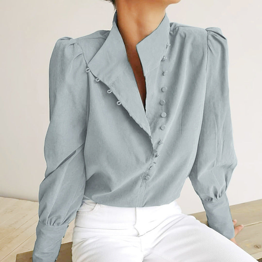 Haldis | Klassisk Knappefront Bluse med Lange Ermer