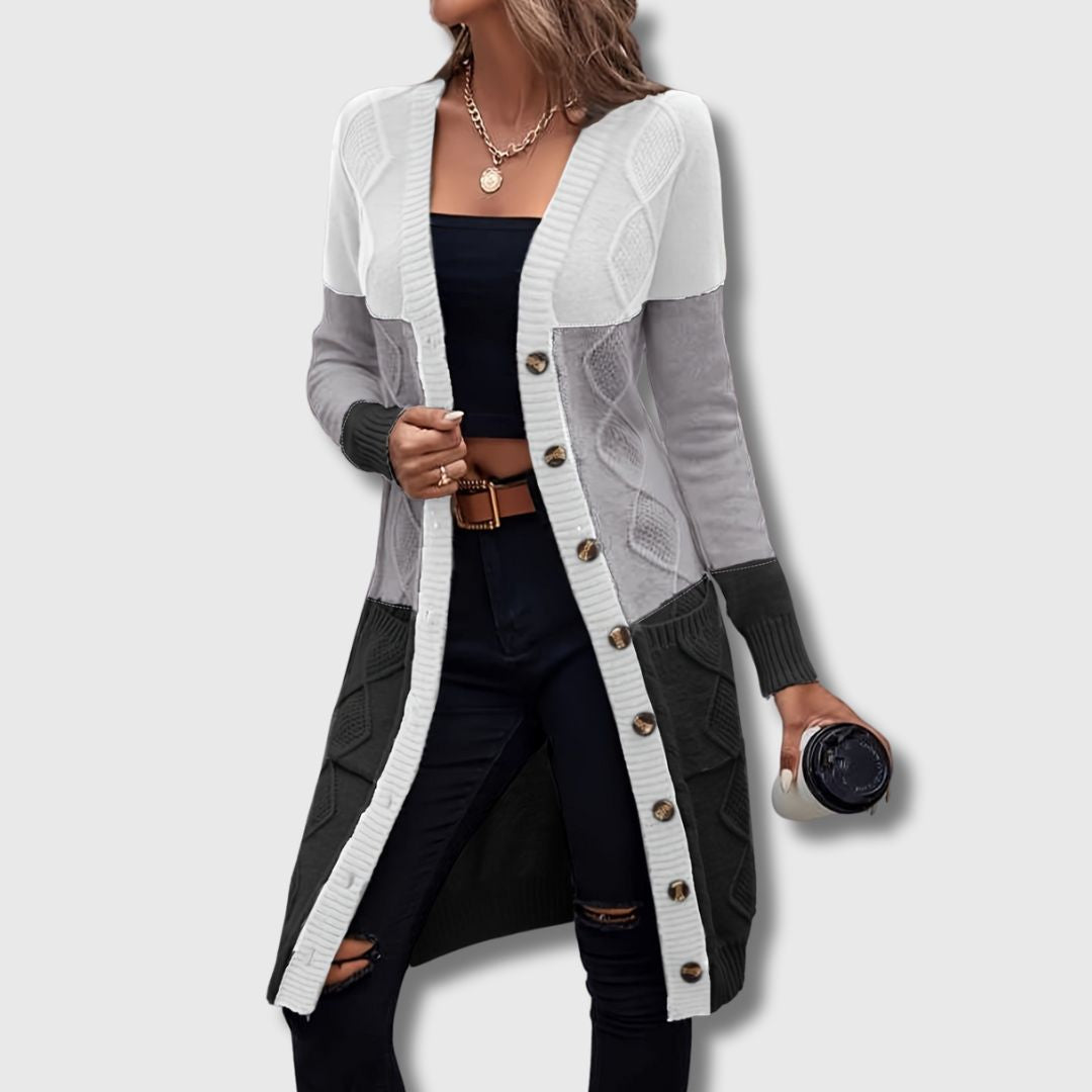 Astrid | Lang Cardigan med Moderne Lommer