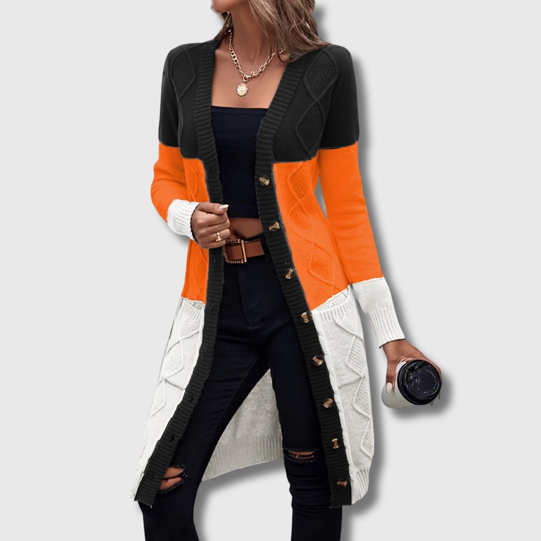 Astrid | Lang Cardigan med Moderne Lommer