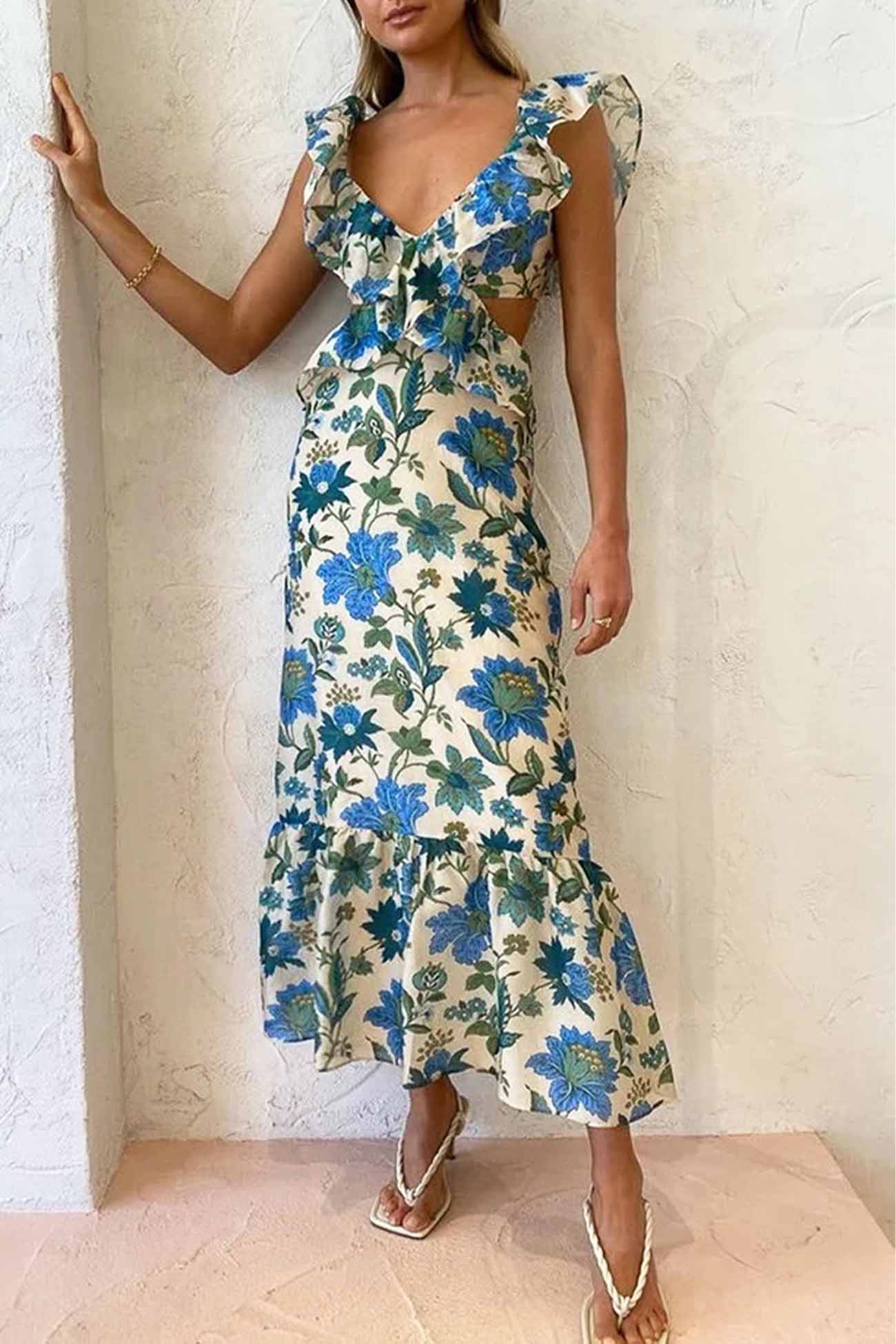 Ariella - Blomstrete Volangkjole