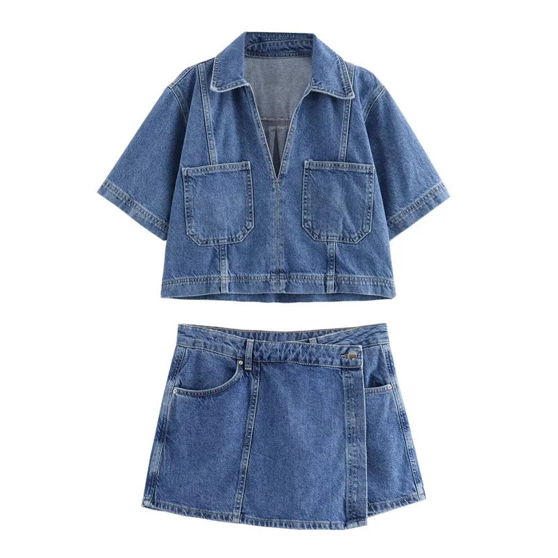 Pernille | V-Hals Denim Sett