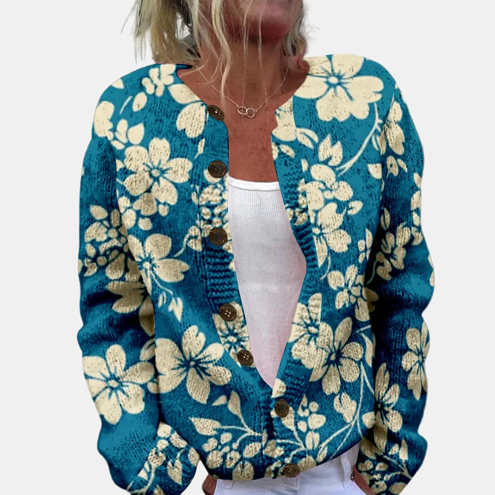 Katherine | Blå Blomstermønstret Cardigan