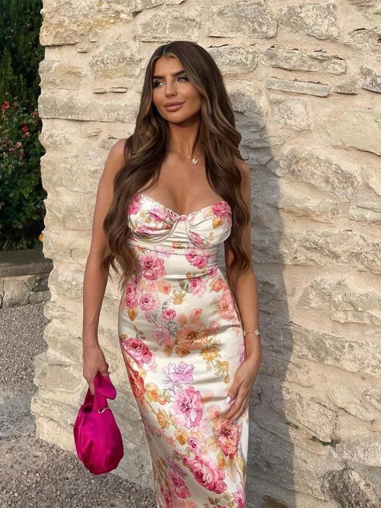 Lucy - Blomstrete Satin Maxi Kjole