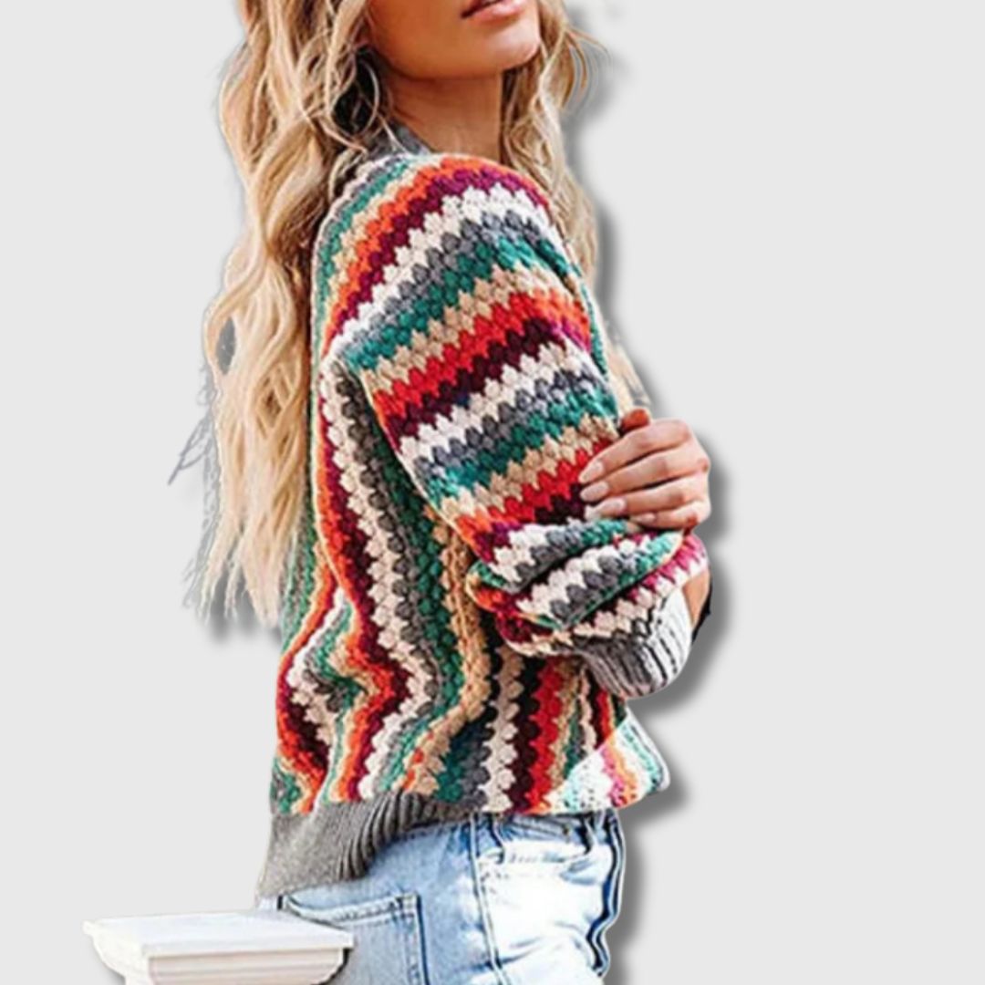 Helga | Fargerik Cardigan med Knapper