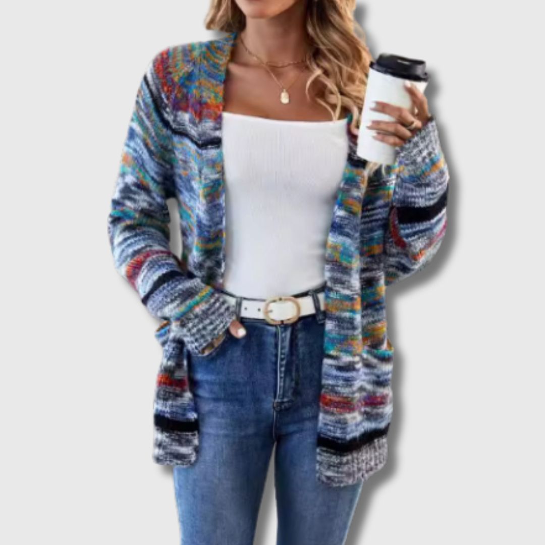 Aurora | Fargerik Cardigan med Åpen Front