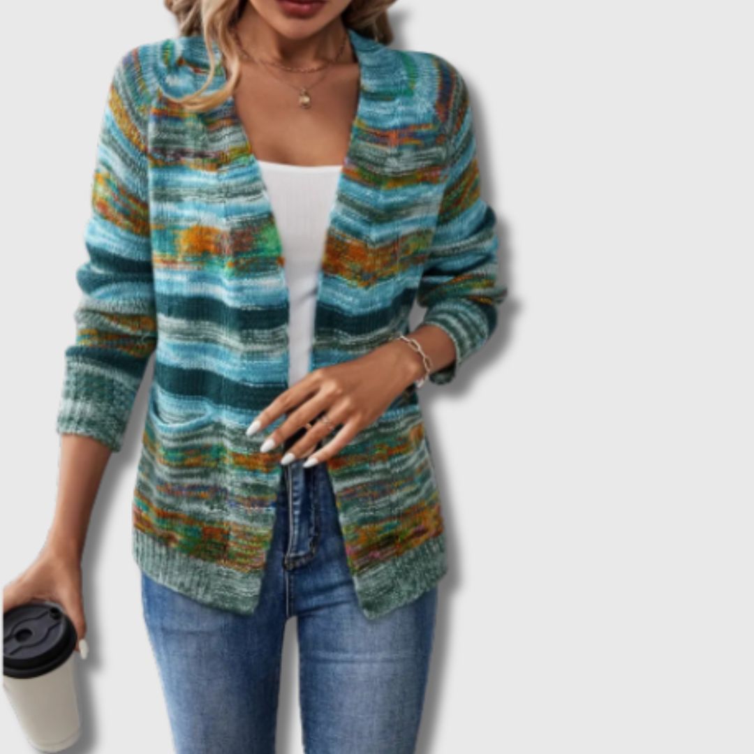 Aurora | Fargerik Cardigan med Åpen Front