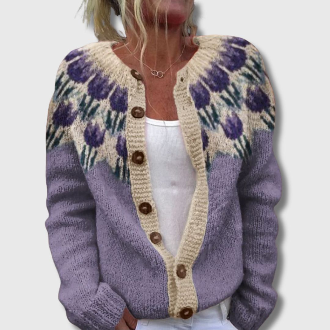 Ragna | Mønstret Cardigan med Knapper