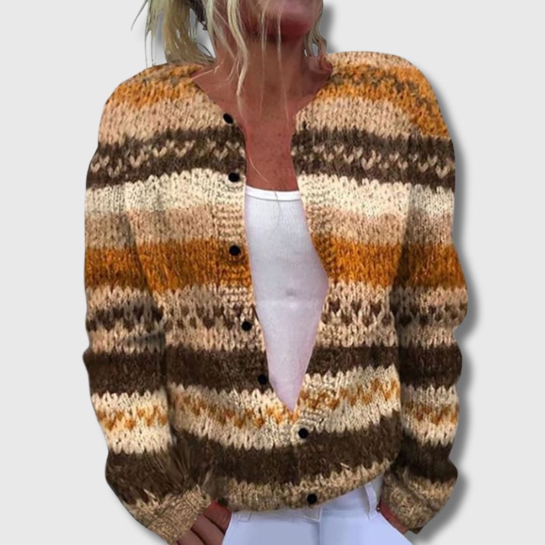 Frida | Stripet Cardigan med Knapper