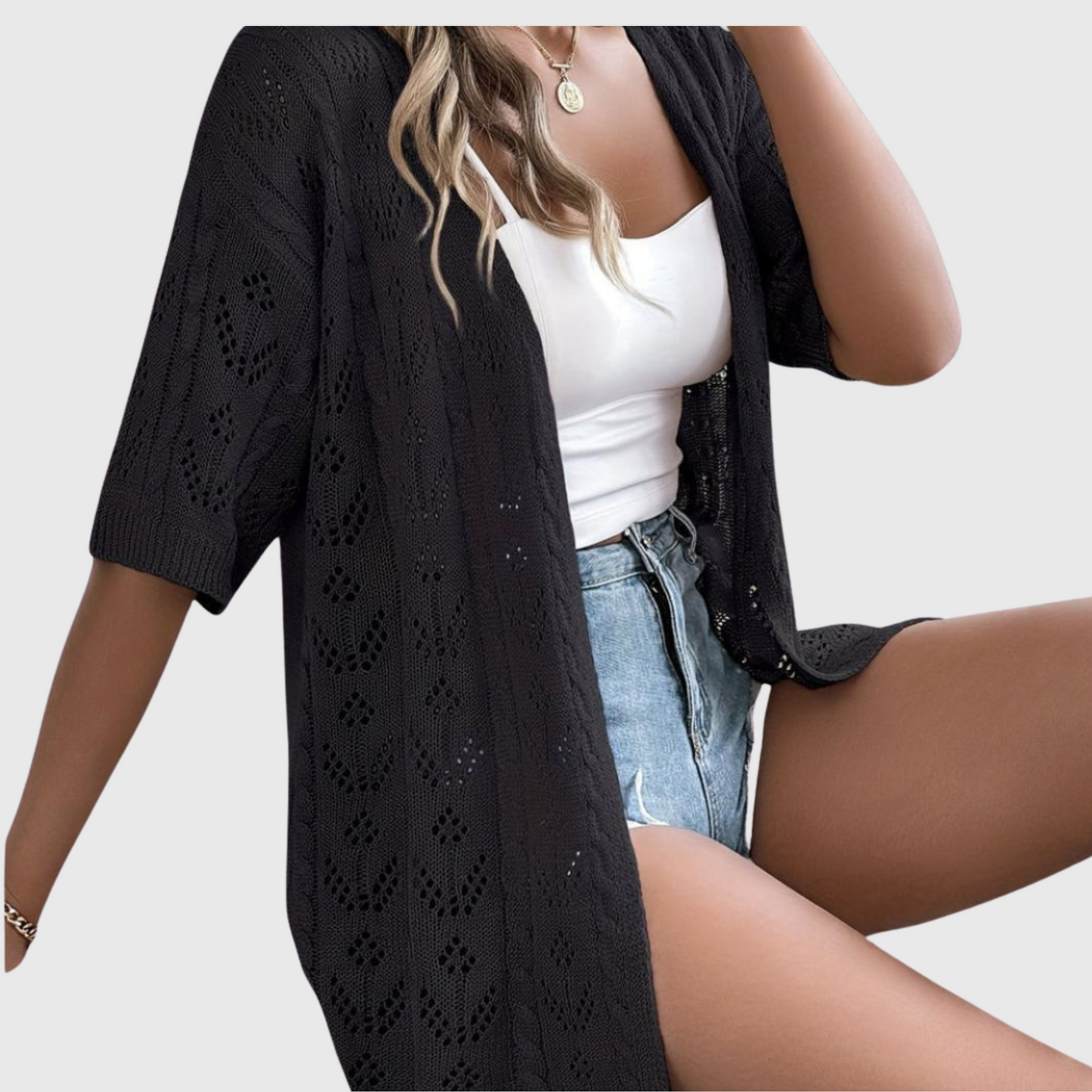 Skjærnes | Ajouré Cardigan med Korte Ermer