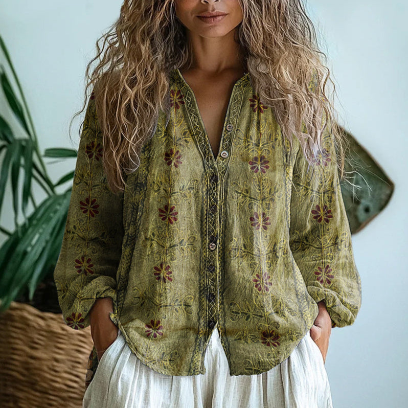 Eivina | Bohemsk Bluse med Unikt Mønster