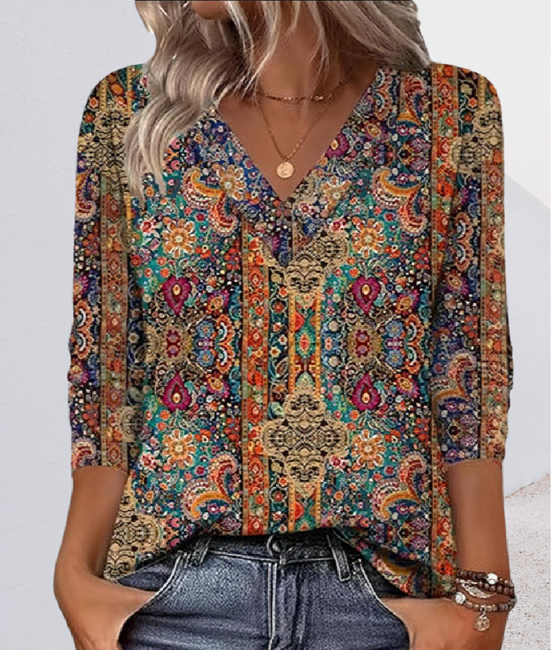 Alfhildr | Avslappet Bluse med Elegant Mønster