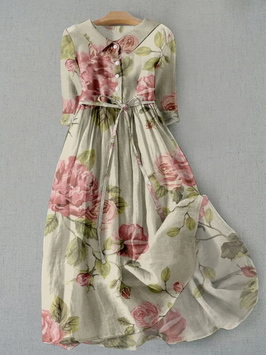 Marley - Vintage Snøring Midje Blomstertrykt Kjole
