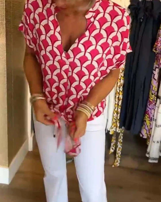 Lisbeth | Knutet skjortebluse med retro mønster