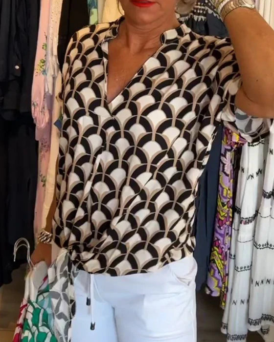 Lisbeth | Knutet skjortebluse med retro mønster