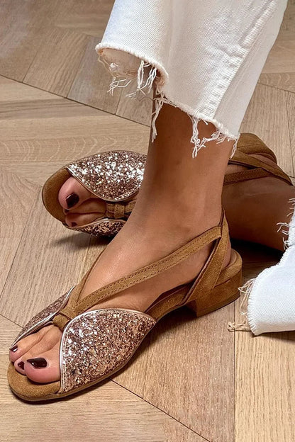 Ljosfrid | Sandaler med glitterdetaljer og naturfarget semsket look