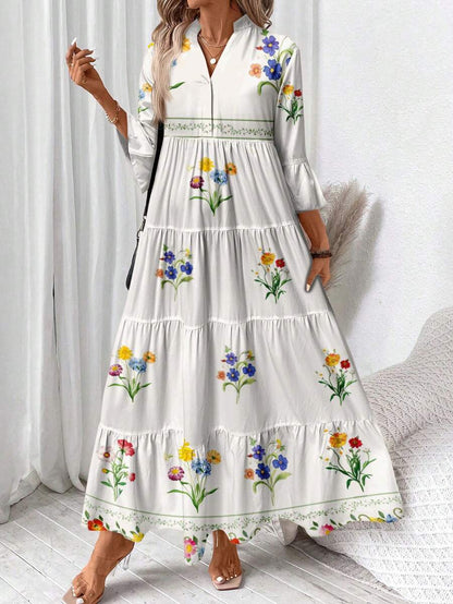 Hegfrid | Blomstrete Bohemkjole I Full Lengde