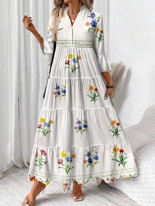 Hegfrid | Blomstrete Bohemkjole I Full Lengde