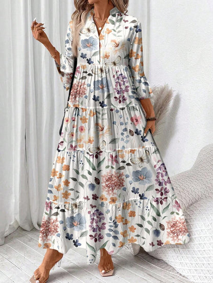 Hegfrid | Blomstrete Bohemkjole I Full Lengde
